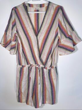 Multi Color Striped Romper With Pockets